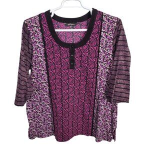 Ulla Popken Size 16 18 Shirt Cotton Paisley Floral Animal Patchwork Print Purple